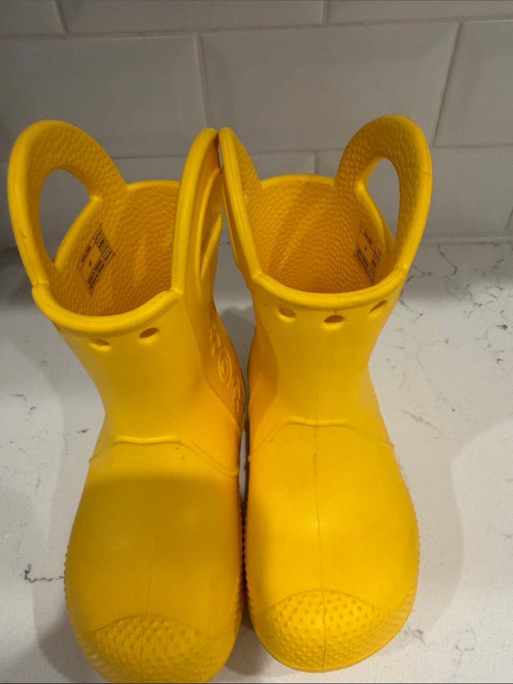 CROCS Kids Yellow Handle Rain & Snow Boots - Picture 2 of 6